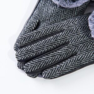 Tweed Damenhandschuhe mit Pelz – Bild 2