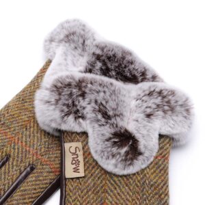 Tweed Damenhandschuhe mit Pelz