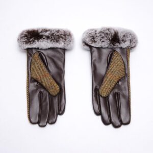 Tweed Damenhandschuhe mit Pelz – Bild 9