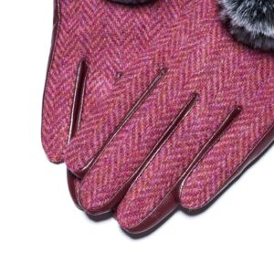 Tweed Damenhandschuhe mit Pelz – Bild 7