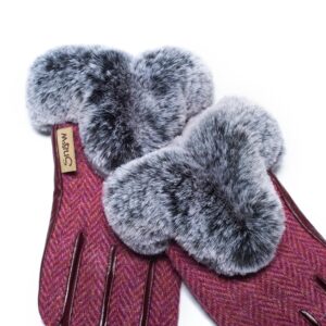 Tweed Damenhandschuhe mit Pelz – Bild 3